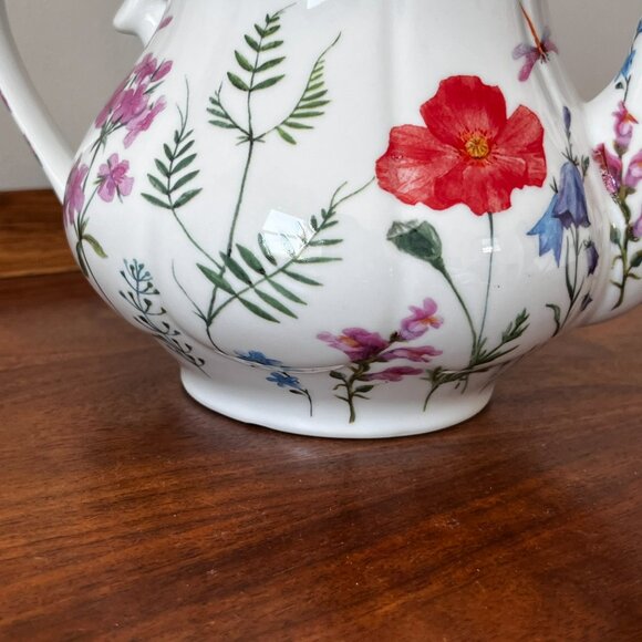 Kent Pottery Porcelain Teapot Floral Dragonflies Poppies Cottagecore SMALL FLAW - Picture 9 of 17